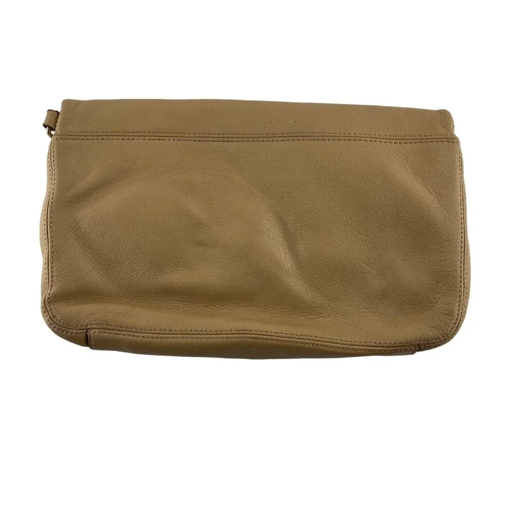 Kate Spade Fold Over Zipper Clutch Handbag Camel‎ Tan Leather